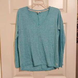 Victoria's Secret Womens Small Turquoise Blue Linen Blend V-Neck Long Sleeve Top